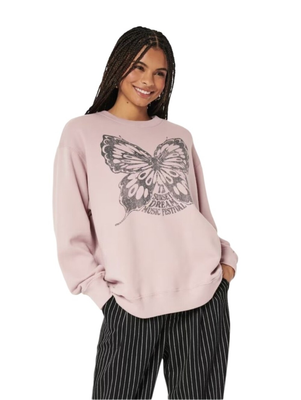 Hollister Oversized Butterfly Music Festival Mauve Sweatshirt Women's Small